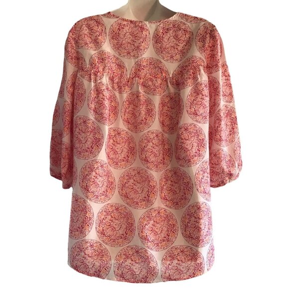Calypso St Barth Target Women's Large Silk Pink Red Floral Print Tunic Blouse - Picture 3 of 10